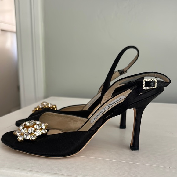 NEW Authentic Jimmy Choo size 8 Black Heels with Crystal Embellishment - Picture 3 of 8